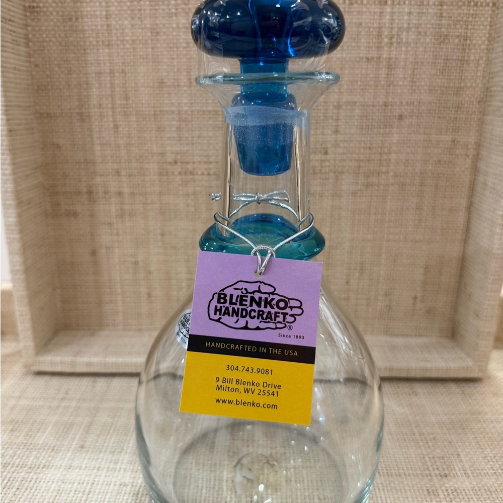 Blenko Ring Blue Decanter in Turquoise.